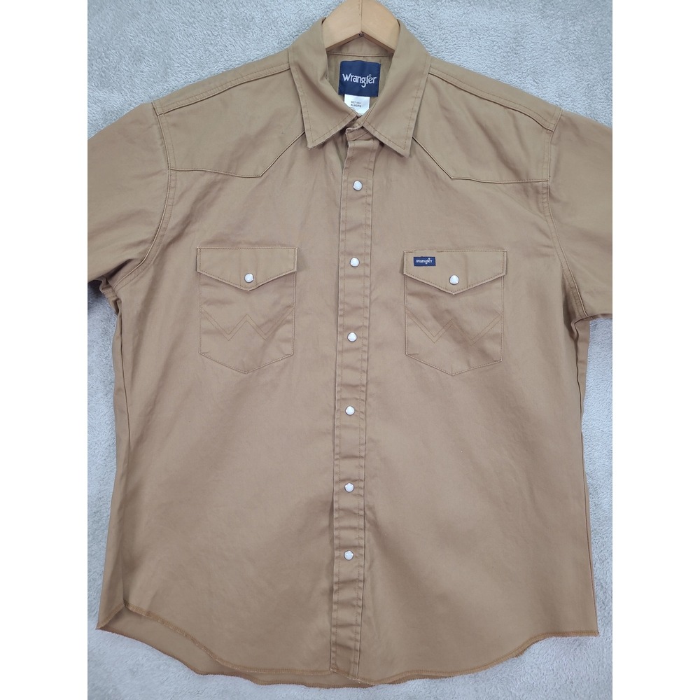 Wranglwe Cowboy Cut Firm Finish Twill Western Snap Work Shirt Mens XL Khaki